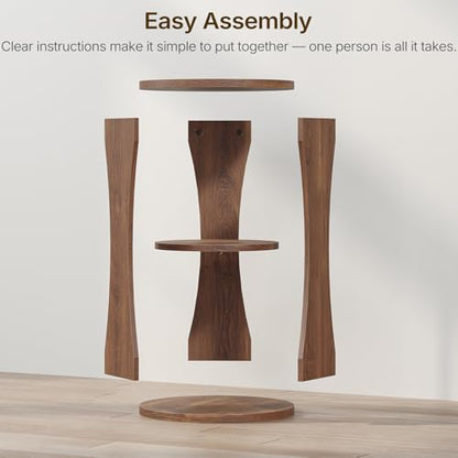 Round Side Table, 3-Tier Small End Table with Storage Shelves, Wooden Accent Table for Living Room, Bedroom, Walnut ET15WL - color: Walnut