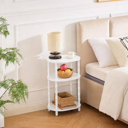Side Table, 3-Tier Oval Accent Small End Table, Modern Oval Nightstand Accent Table for Small Space, Bedrooms, Living Room, Easy to Assemble, White - color: White, size: 15.7" x 11.6" x 24.4"