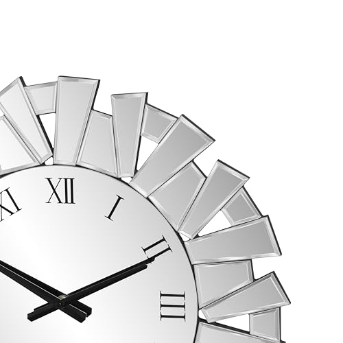 SHYFOY Silver Wall Clock, 24" Large Modern Mirror Clock | Roman Numerals, Luxury Art Wall Decor,Ideal Decoration for Living Room, Bedroom and Dining Room - size: Irregular