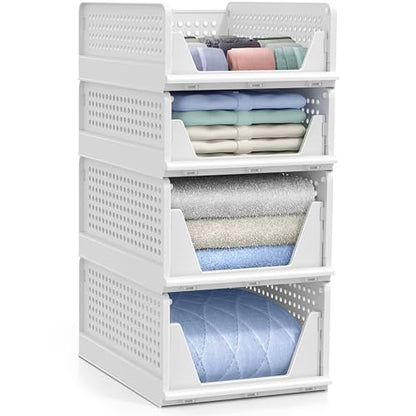 Sorbus Shelf Organizer - Closet Shelf Organizer for Clothes, Closet, Bathroom, Kitchen, Garage - Plastic Stackable Shelf Organizer Baskets - Open Front Design Under Shelf Organizer - size: 2 Small 2 Medium