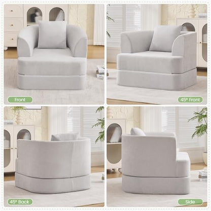 2-in-1 Folding Sofa Bed, Chenille Convertible Single Sleeper Chair Bed, Modern Boneless Foldable Couch, High-Density Foam Lounge Chair for Living Room, Bedroom, No Assembly Required, Light Grey - color: Light Grey
