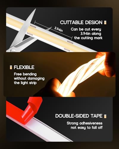 COB LED Strip Lights Neutral White 4000K,9.8ft 110-120V LED Tape Light,IP65 Waterproof High CRI 90Ra+ Super Bright Neon Strip Lights for Bedroom,Kitchen Cabinet, Living Room - color: Neutral White, size: 9.8ft