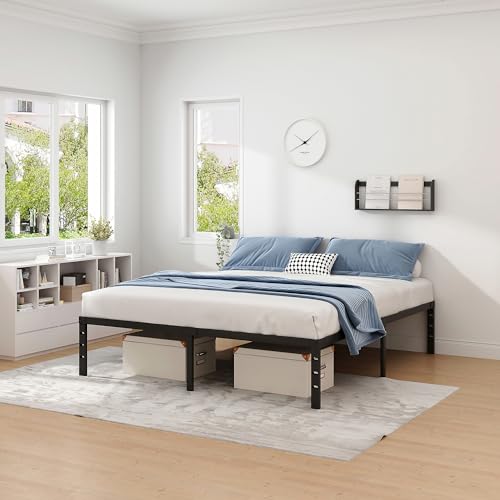 NEW JETO Metal Bed Frame,King Size Bed Frame with Storage Space,16 Inch | Heavy Duty Sturdy Mattress Foundation,Easy Assembly,No Box Spring Needed, Black - size: King, style: 16 Inch