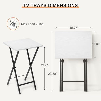 Acovy TV Tray Table Set of 2, TV Dinner Tray, Folding Table, Foldable TV-Trays, Side Table for Bed, Couch, Portable and Small Easy to Move - color: White&black
