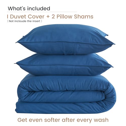 BISELINA French Linen Duvet Cover Set 2pcs with Hidden Zipper Closure Natural Flax Cotton Blend Solid Color Soft Breathable Luxury Farmhouse Bedding - Twin Size, Navy Blue - color: Navy Blue, size: Twin