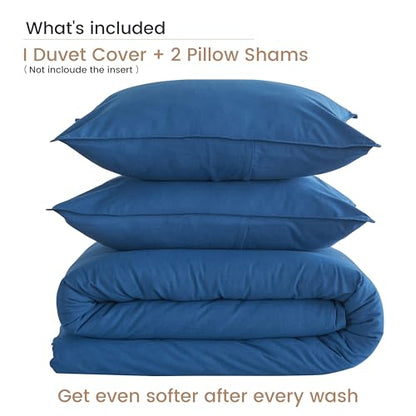 BISELINA French Linen Duvet Cover Set 2pcs with Hidden Zipper Closure Natural Flax Cotton Blend Solid Color Soft Breathable Luxury Farmhouse Bedding - Twin Size, Navy Blue - color: Navy Blue, size: Twin