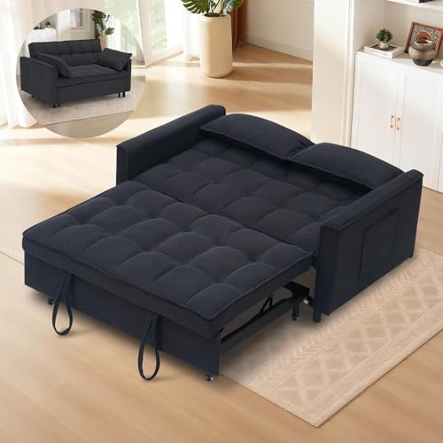 3 In 1 Corduroy Convertible Sofa Bed,Pull Out Couch Bed with Reclining Backrest And 2 Pillows, 54" Full Size Loveseat Sleeper Sofa Futon Couch Bed, Couches For Small Spaces, Living Room (Dark Grey) - color: Dark Grey