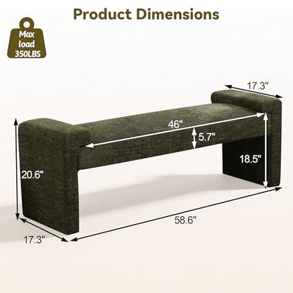 Upholstered Entryway Bench, 58.7" Modern Bedroom Bench, Green | Sherpa Fleece, Curved Armrests, Solid Wood Frame, End of Bed, Bedroom, Living Room, Hallway - color: Green-sherpa, size: 58.7"