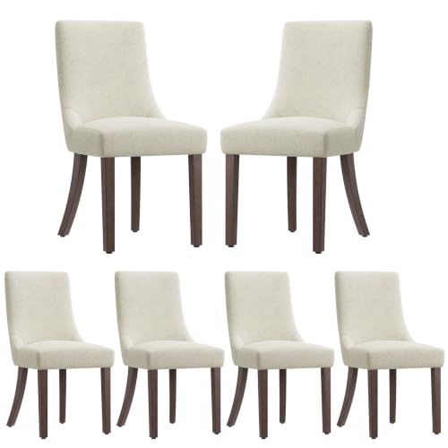 MALOL Wooden Dining Chairs Set of 6, Upholstered Kitchen & Dining Room Chairs with Solid Wood Legs Curved Backrest Farmhouse Accent Chair for Dining/Kitchen/Living Room, Beige - color: Beige, size: Set of 6