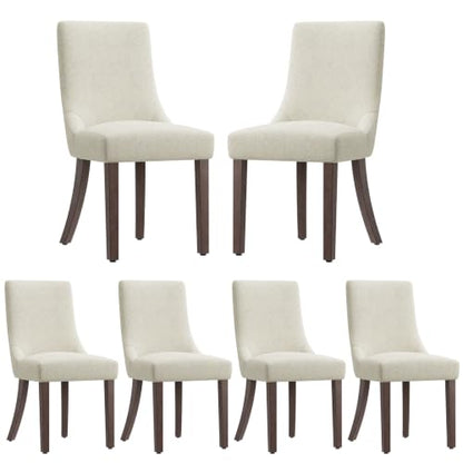 MALOL Wooden Dining Chairs Set of 6, Upholstered Kitchen & Dining Room Chairs with Solid Wood Legs Curved Backrest Farmhouse Accent Chair for Dining/Kitchen/Living Room, Beige - color: Beige, size: Set of 6