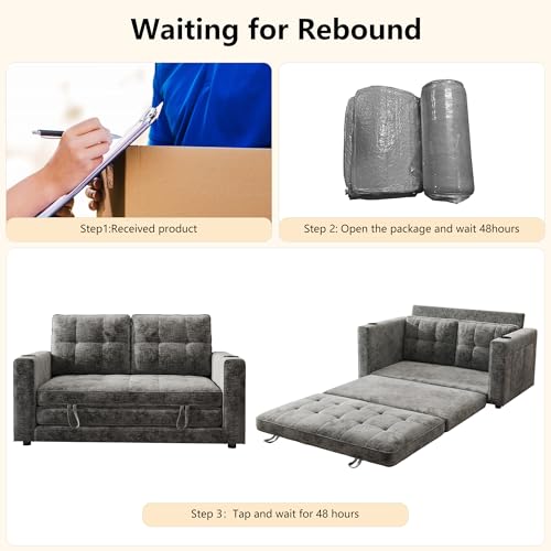 Convertible Sofa Bed, Folding Sofa Bed 2 in1 Pull Out Loveseat Sleeper Sofa, Floor Sofa Bed for Small Spaces Folding Couch Bed with Pillows for Living Room Bedroom - Grey - color: Grey
