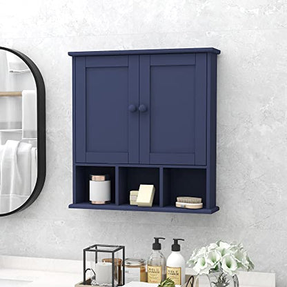 TaoHFE Blue Bathroom Over The Toilet Storage Cabinet | Wall Medicine Cabinet Organizer With 2 Door Adjustable Shelves,Wooden Modern Bathroom Shelves Wall Mounted Laundry Room - color: Blue