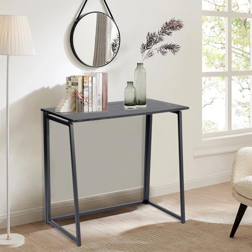 FurnitureR Folding Home Office Desk, 31.5 Inches Foldable Table, Space Saving Computer Study Desk Compact Writing Workstation for Small Space, Black