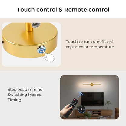 Rechargeable Wall Light Detachable Wireless Dimmable 1 Pack 360°Rotate | Battery Operated Wall Sconce 3000-6500K with Remote Control 10000mAh for Bedroom Living Room 28.3" Gold - color: Gold-Round Base, size: 1 Pack