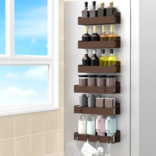 6 Pack Magnetic Spice Rack Organizer for Refrigerator and Oven, Brown Fridge Organizers and Storage for Kitchen - color: Brown, size: 6 Pack
