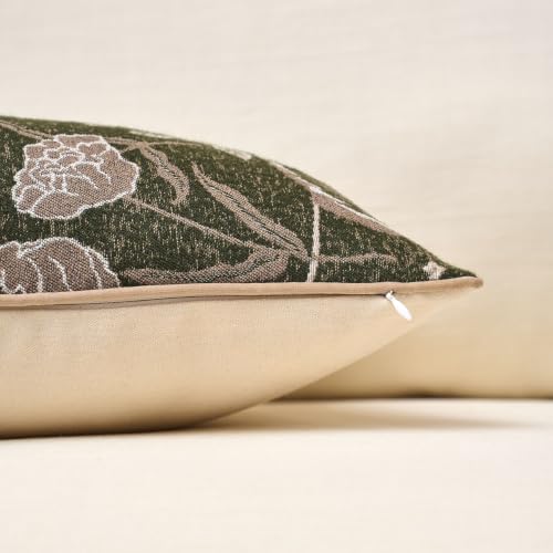 Green Floral Textured Lumbar Throw Pillow Cover 12x20 Fall Vintage Rust Pillow Cover Farmhouse Summer Leaf Cushion Cover Neutral Flower Pillowcase Home Decor for Sofa Living Room Bedding - color: Green, size: 20" x 12" (Pack of 1)