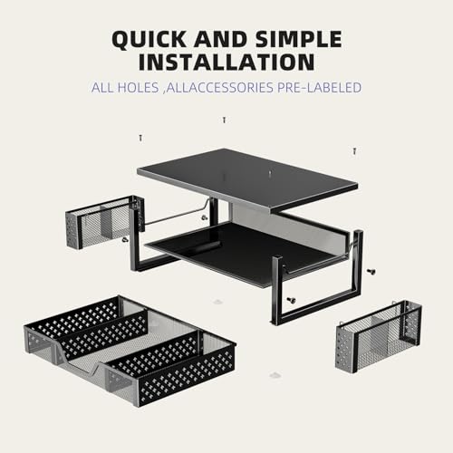 Simple Trending 2-Tier Monitor Stand Riser, Desk Organizer, Drawer, Black | Laptop & Printer Stand, Desktop Organizer, Drawer & 2 Pen Holders, Sturdy Material, for Home Office, 16"W x 10"D x 5.8"H - size: 16"W x 10"D x 5.8"H
