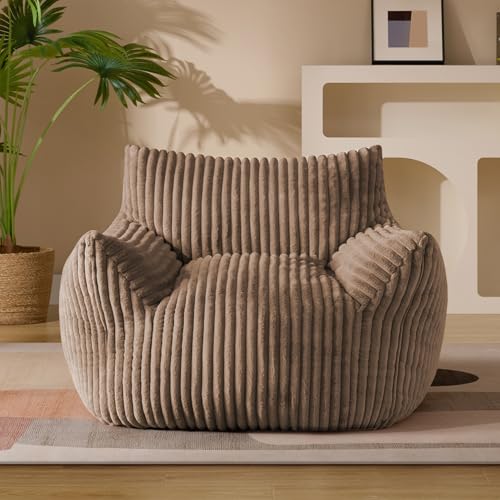 Giant Plush Bean Bag Chair for Adults with Armrests - Oversized Comfy Khaki Beanbag Lounge Lazy Floor Sofa Chair for Living Room, Bedroom & Dorm, Cozy Fluffy Single Cloud Mini Couch - color: Khaki, size: XL Sofa Chair