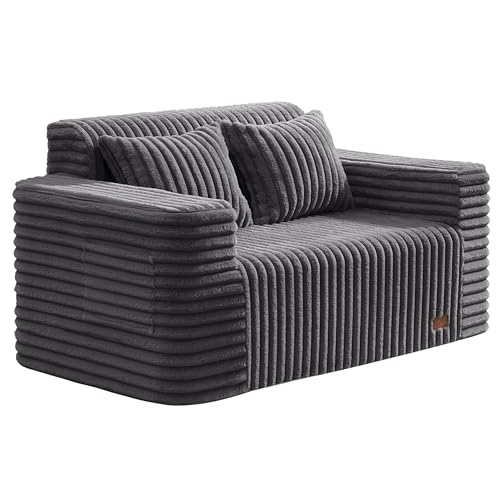 ZurNesfure Sofa Couch Loveseat Boneless Sofa with Pillow Darkgrey,Loveseat | No Assembly Need, Modern Couch with deep seat and Washable Cover Cloud Sofa for Living Room Bedroom Apartment - color: Stripe Darkgrey, size: Loveseat