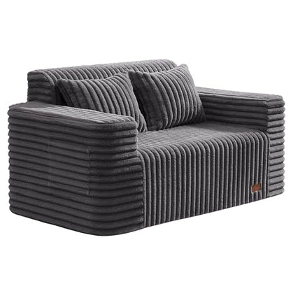 ZurNesfure Sofa Couch Loveseat Boneless Sofa with Pillow Darkgrey,Loveseat | No Assembly Need, Modern Couch with deep seat and Washable Cover Cloud Sofa for Living Room Bedroom Apartment - color: Stripe Darkgrey, size: Loveseat