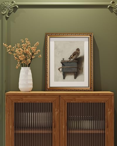 ARPEOTCY Vintage Gold Framed Bird Wall Art, Bedroom Bathroom Goldfinch Picture Wall Decor, Canvas Prints, Antique Picture Frame Still Life Paintings Home Farmhouse Cottage Decor,13x16 Inch - color: The Goldfinch, size: 16"L x 13"W
