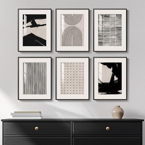 Framed Black and White Abstract Wall Art, 6 Pieces Modern Prints Paintings Artwork for Walls, Minimalist Abstract Pictures for Living Room Bedroom Dining Room Office Bathroom Wall Decor 11x14 Inch - color: Black White Abstract