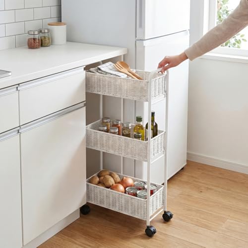 Utility Slim Storage Cart,3-Tier Rolling Kitchen Office Laundry Room Cart,Mobile Shelving Unit Organizer for Living Room Bathroom Baby Diaper Narrow Places (White, UC-White-7.1inch) - color: White