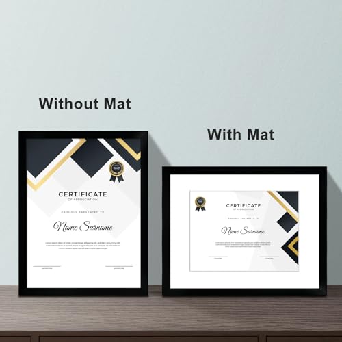 8.5x11 Picture Frame Set of 6, Certificate Document Frame, Diploma Frame, Display Pictures 6x8 with Mat or 8.5x11 Without Mat, Black - color: Black, size: 8.5x11