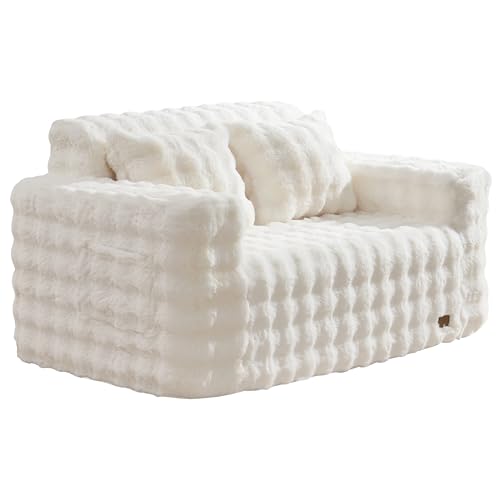 ZurNesfure Sofa Couch Loveseat Boneless Sofa with Pillow White,Loveseat | No Assembly Need, Modern Couch with deep seat and Washable Cover Cloud Sofa for Living Room Bedroom Apartment - color: Bubble White, size: Loveseat