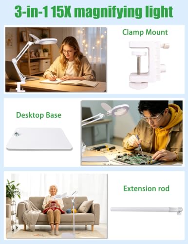 3-in-1 LED Magnifying Light Real Glass Lens Adjustable Light for Beauty & Precision Work - size: 3 in 1 Lighted Magnifiers(White)Pro