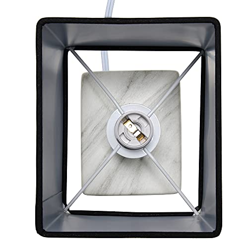 Simple Designs LT2071-WOB Mini Petite White Gray Marbled Ceramic Bedside Table Lamp with Black Shade - color: Marble White/Black Shade