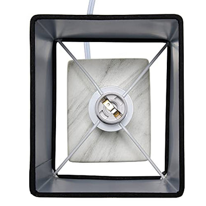 Simple Designs LT2071-WOB Mini Petite White Gray Marbled Ceramic Bedside Table Lamp with Black Shade - color: Marble White/Black Shade