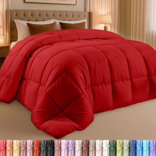 Utopia Bedding Twin Comforter, Duvet Insert, Red, 64 x 88 Inches | Soft and Fluffy Down Alternative Bed Comforter, All Season, Breathable, Corner Tabs, Box Stitched, Durable, Machine Washable - color: Red, size: Twin