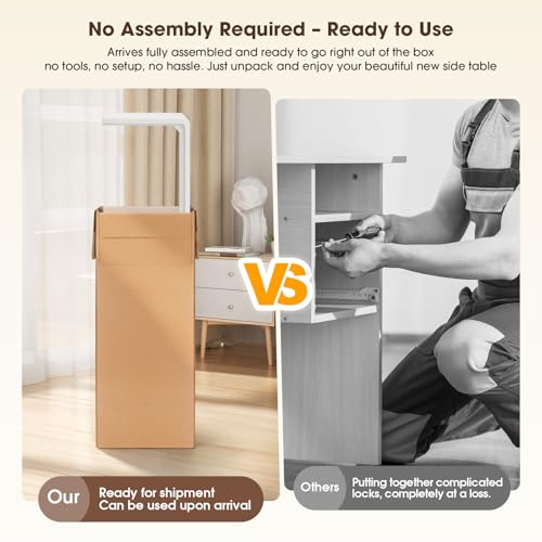 Solid Wood C Shaped Sofa Side Table, Small End Table for Couch, Modern Simple Narrow Table for Small Spaces, Mini Coffee Table for Living Room, Bedroom, Bedside (Whitewash) - color: Whitewash