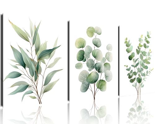 TutuBeer Botanical Plant Canvas Wall Art Botanical Pictures Wall Art Sage Green Eucalyptus Leaf Print on Canvas Minimalist Aesthetic Bedroom Artwork for Bathroom Bedroom Living Room Office 12"X16"X3 - color: Green Botanical C