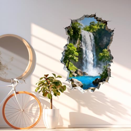 3D Waterfalls and Forests Wall Decals, Wall Stickers Decor | 2 Sheets 11.8"x37.8" Vinyl Removable Peel and Stick Murals, Plant Decor for Bedroom, Bathroom, Office, Classroom & Home - style: 3D Waterfalls and Forests