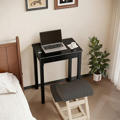 Solid Wood Desk with Drawers - 24 x 16 Inch Simple Narrow Desks, Rubber Wood Study Table, Small Writing Desk for Small Spaces|Bedroom - Modern Black Desks - color: Black, size: 23.6 in W x 15.7 in D