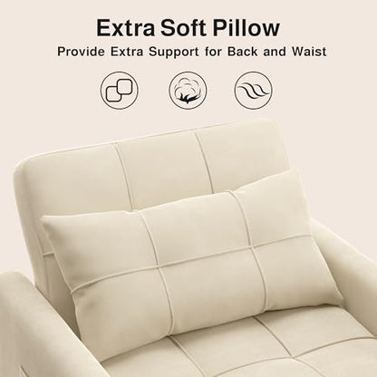 Convertible Sofa Bed, 3 in 1 Sleeper Chair for Small Space, Beige | Multi-Functional Sleeper Chair Bed, Adjustable Backrest Recliner with Modern Linen Fabric for Living Room/Bedroom/Apartment - color: Beige