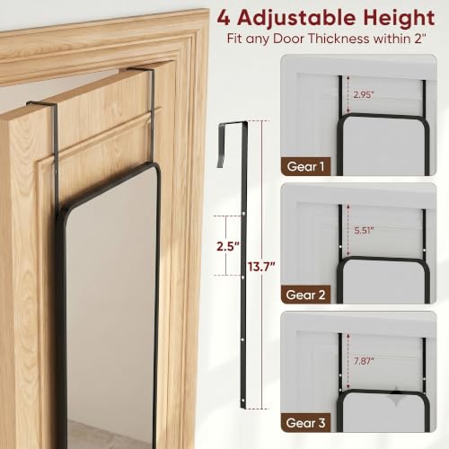 Suidia Full Length Mirror Over the Door&Wall Mounted, 58"x19" Door Mirror with Aluminum Alloy Frame, HD Shatterproof, No-Drill, Hanging Mirrors for Bedroom, Bathroom, Dorm, Closet, Rounded Rect, Black - color: Black, size: 58"L x 19"W, style: Rounded Rect