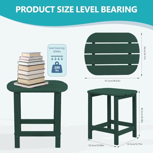 Hdpe Outdoor Adirondack Side Table, Wooden Textured, Green | Bathroom and Indoor, Maintenance & Weather Resistant, End TableSet for Patio, Garden, Backyard, 18.6×14.17×18.18 in - color: Green