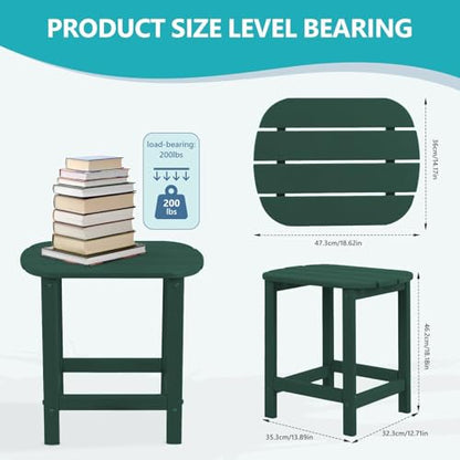 Hdpe Outdoor Adirondack Side Table, Wooden Textured, Green | Bathroom and Indoor, Maintenance & Weather Resistant, End TableSet for Patio, Garden, Backyard, 18.6×14.17×18.18 in - color: Green
