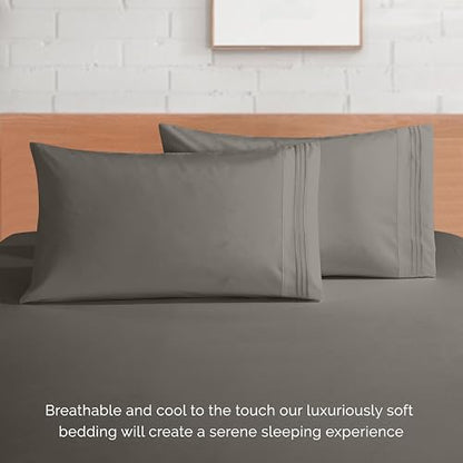 Elegant Comfort Luxury 1500 Premium Hotel Quality Microfiber 4-Piece Sheet Set - Wrinkle Resistant, All Around Elastic Fitted Sheet, Deep Pocket up to 16", Twin/Twin XL, Grey - color: Grey, size: Twin/Twin XL