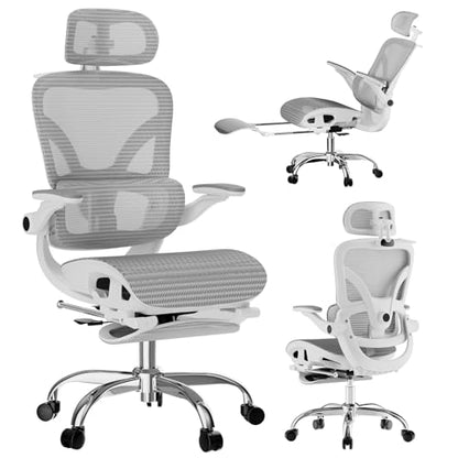 Ergonomic Office Chair, Home Office Desk Chairs with Adjustable Lumbar | Allion Ergonomic Mesh Computer Gaming Chairs with 3D Headrest, Flip-up Arms, Big Tall Reclining chair for Men Women, Grey - color: Grey