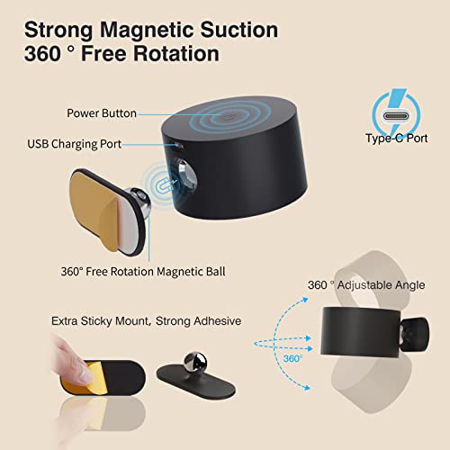 Deyagoo LED Wall Sconce, Rechargeable Wall Light with Remote-Black | 3 Colors, Dimmable, Magnetic Rotating Head, 360 Degree Rotate - color: A-Black