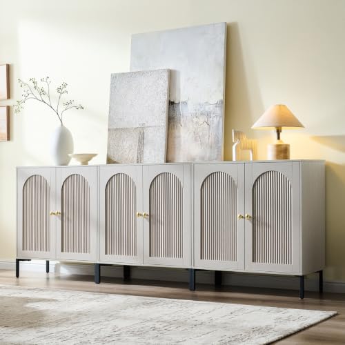 IFBUY 92.63" W Mid Century Modern TV Stands for Living Room, Light Grey - color: Light Grey, size: 15.75"D x 92.63"W x 34"H
