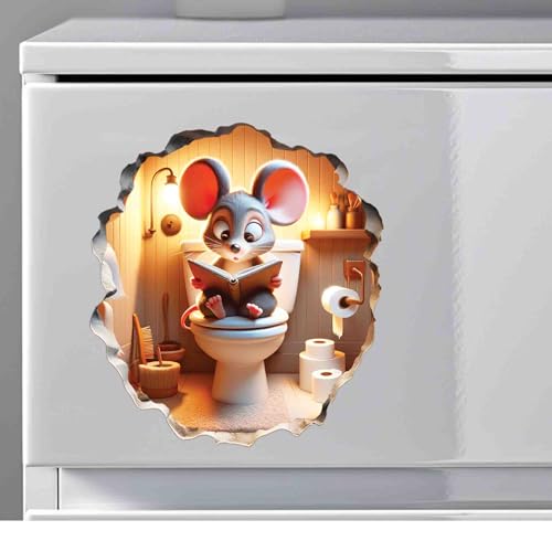3D Mouse Sitting on Toilet - Mousehole Wall Sticker Decal - Removable Bathroom Decor - Kids Room - Peel & Stick - Whimsical Home Decor - MICESTERPIECE - style: Mouse on Toilet