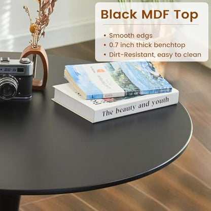 Tulip Table, 31.5" Round Dining Table with Thickened Tabletop & Metal Pedestal, Circle Bistro Table for Kitchen, Small Places, Living Room, Cafe (Black) - color: Black