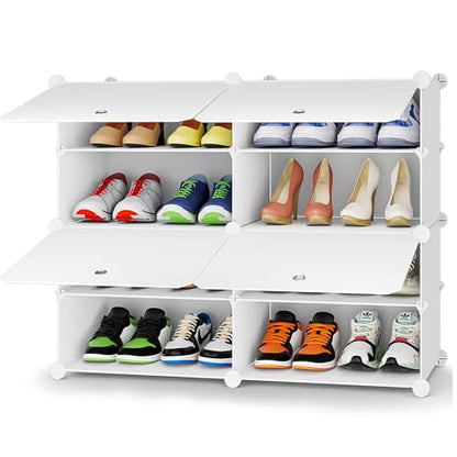 HOMIDEC Shoe Rack Organizer 16 Pair Modular Shoe Storage Cabinet for Closet | PP Plastic, Sturdy Steel Frame, Waterproof, Dustproof, Easy Clean, Shoe Shelves for Closet Garage Hallway Bedroom Entryway