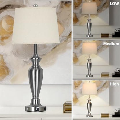 Cinyirong 30" Tall Silver Table Lamps Set of 2 for Living Room, 3-Way Dimmable Touch Control Bedside Lamps for Bedroom Nightstand with USB A+C Ports & AC Outlet (2 LED Bulbs Included) - color: Silver (2 Pack)
