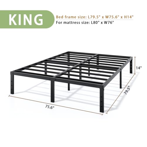 LUMUNANCE Metal Bed Frame King Size - 14 Inch Heavy-Duty King Platform Bed Frame No Box Spring Needed, Easy Assembly, Noise-Free, Sturdy Mattress Foundation, Underbed Storage Space - size: King, style: 14 Inch